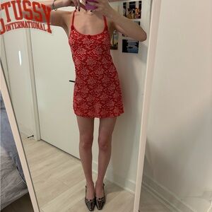 Red Mini Slip Dress with Spaghetti Straps for Night Out